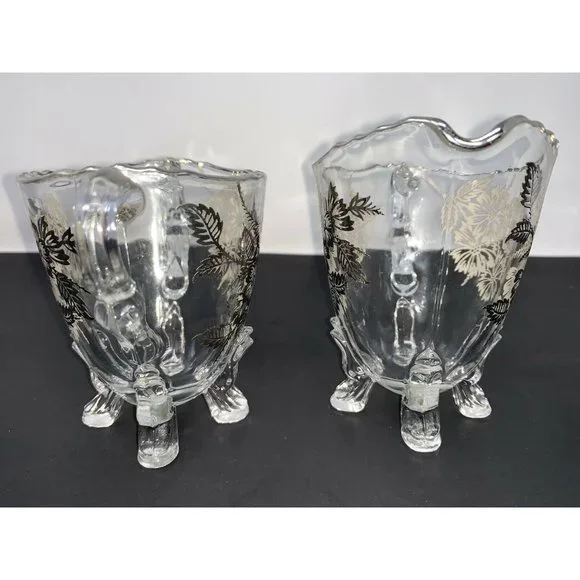 VIKING GLASS #42  Four Toed Open Sugar & Creamer SILVER CITY Springtime Overlay - Picture 2 of 10